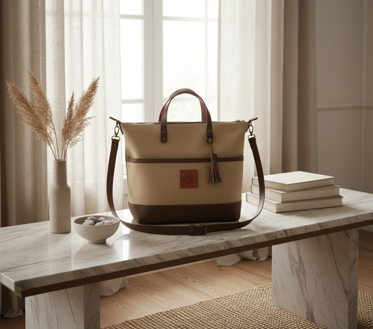 The Marina Tote Sand and Cognac Lifestyle