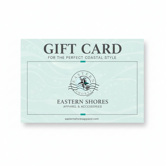 Gift card for Eastern Shores with branding and text on a light green background