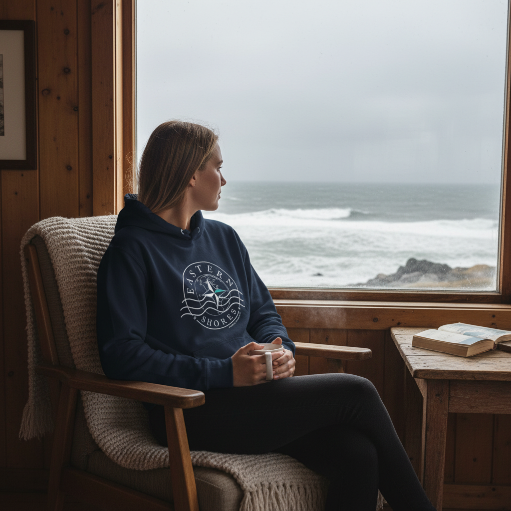 Nautical Logo Hoodie cabin scene with product