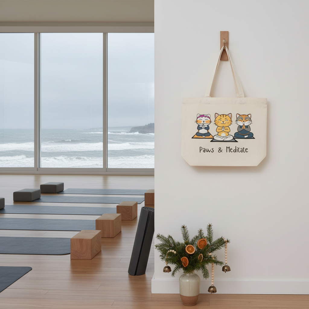 Paws and Meditate Tote in Yoga Studio - Square
