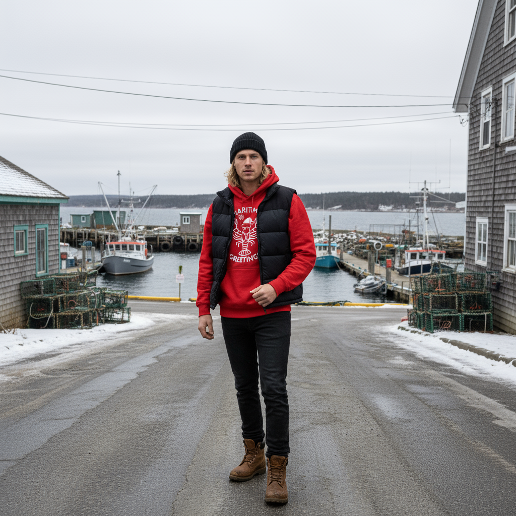 Red Maritime Greetings Lobster - Young Dock Worker