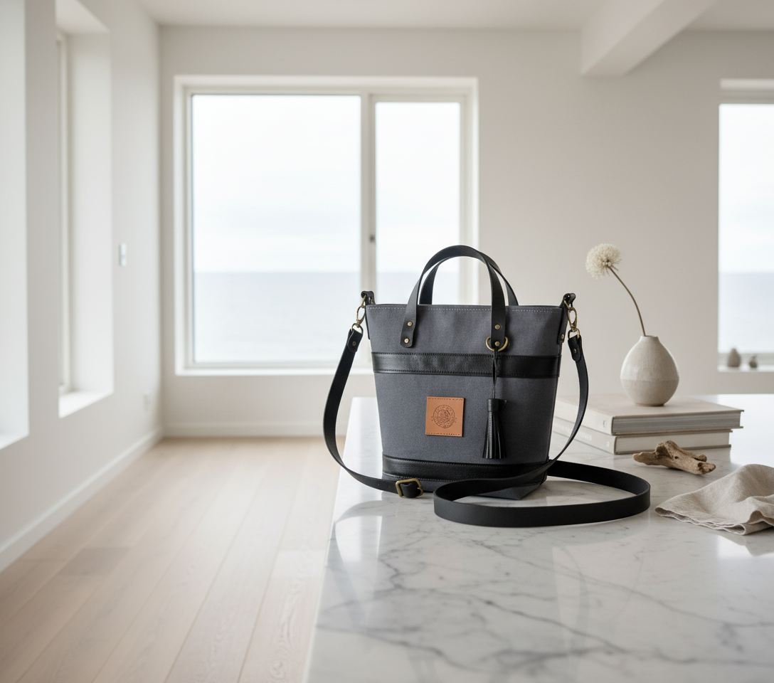 The Bucket Handbag Slate and Ebony Lifestyle